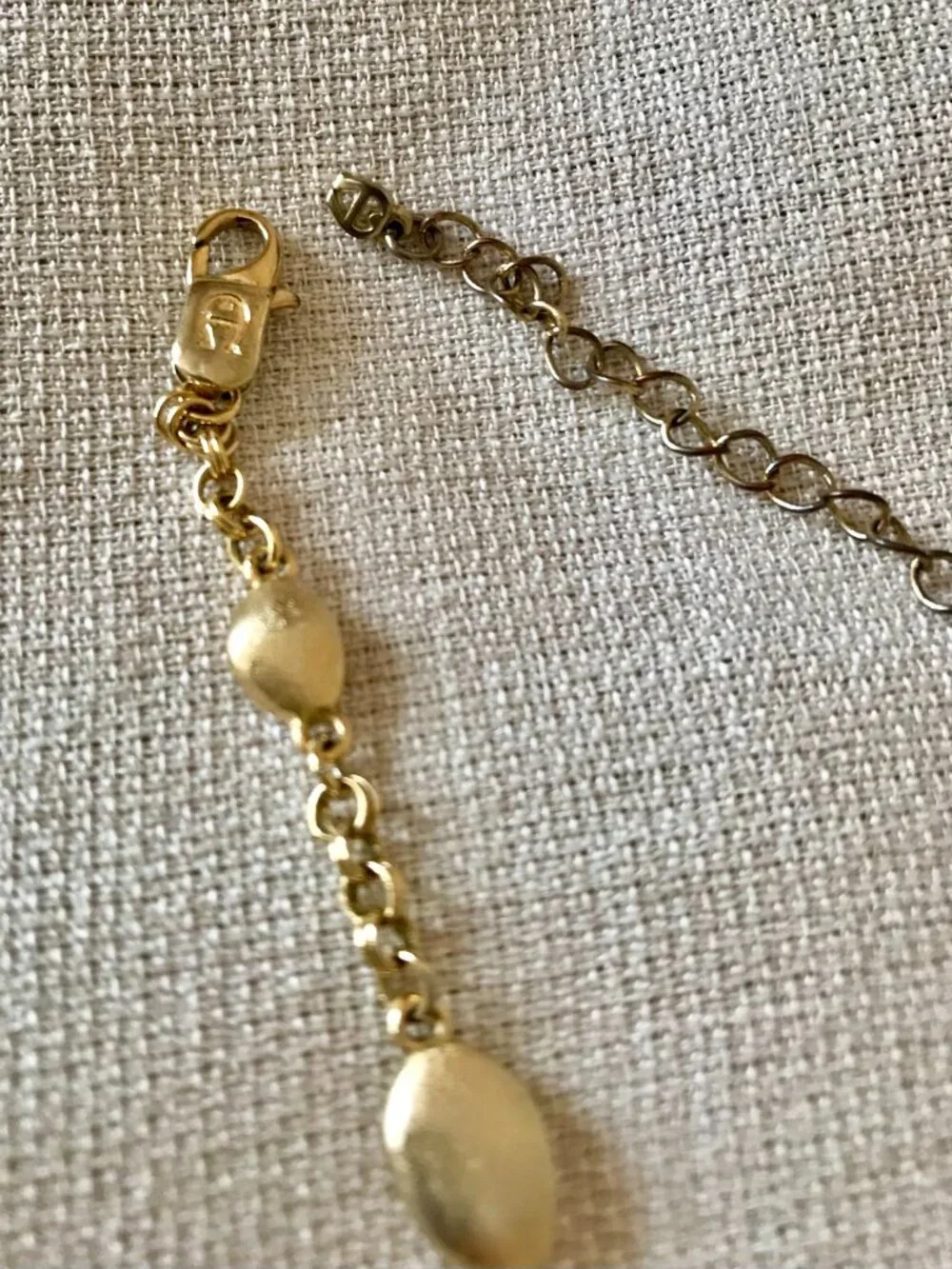 Vintage Etienne Aigner Gold Tone Textured Oval Station Necklace